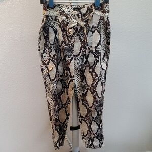 Express Snake Print Ankle Pants - Black and Cream